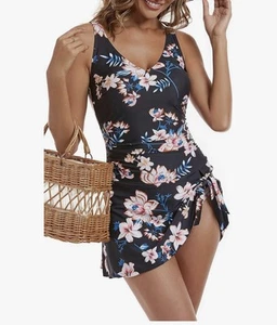 Aidonger One Piece Swim Dress Swimsuits for Women Tummy Control Swimdress Size L - Picture 1 of 4