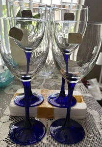 Luminarc Cobalt Blue Stem Wine Glasses Set Of 4 - Picture 1 of 5