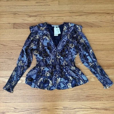 Nuevo con etiquetas Top Walter Baker Para Mujer Kylie Estampado Cachemira Volantes Calados Talla M Babydoll Foto 1 de 4