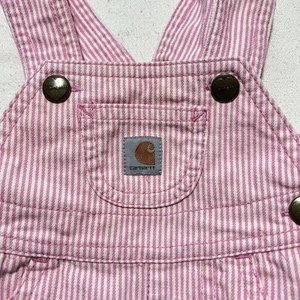 Carhartt Infant Pink Striped Shortalls Overalls Shorts Size 3 Months - Picture 1 of 4