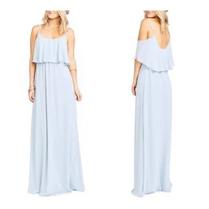 Show Me Your MuMu Caitlin Ruffle Maxi Dress Icy Blue Small NWT - Picture 1 of 8
