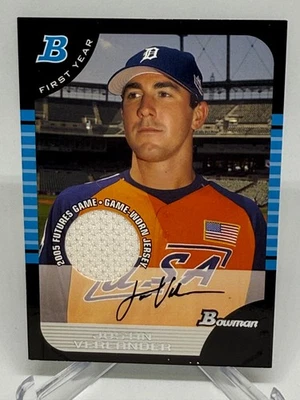 Tarjeta de camiseta Bowman Draft Picks Justin Verlander 2005 primer año #BDP129 TIGERS Foto 1 de 4