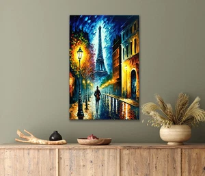 Framed Canvas Man Walking in Paris Street Wall Art - Perfect for Living Room - Picture 1 of 2