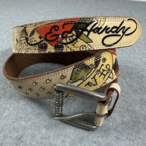 Y2K Ed Hardy Belt Unisex Small Leather Skull Heart Tattoo Rhinestone Vintage - Picture 1 of 16