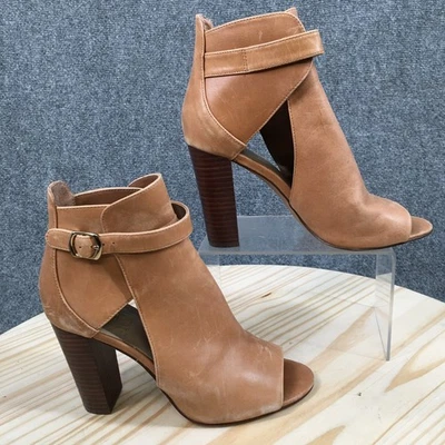 Vince Camuto Botas Mujer 8.5 M Venica Botín Cuero Marrón Peep Toe Block Foto 1 de 4