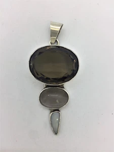 Solid Sterling Silver Smokey Quartz Opal Slide Pendant (Charles Albert Design) - Picture 1 of 4