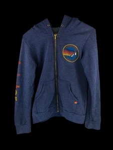 Aviator Nation Hoodie Size 14 Kids Girls Blue Cotton Blend Spell Out Made in USA - Picture 1 of 7