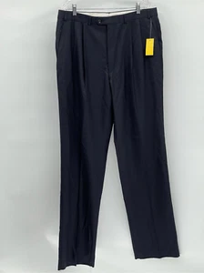 Lauren Ralph Lauren Dress Pants Pleated Wool Men 37 Waist Navy Blue Unhemmed New - Picture 1 of 12