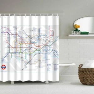 London for Map Bathroom Waterproof Fabric Shower Curtain Set 12 Hook 71 I - Picture 1 of 8