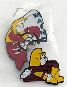 Vintage Maine Odyssey of the Mind World Final 2 Pin Set Lot Lobster Man - Picture 1 of 3