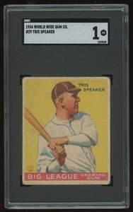 1934 World Wide Gum Tris Speaker #29 SGC 1 - Kansas City Blues - HOF - Picture 1 of 2
