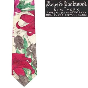 Vintage Keys & Lockwood Cotton Necktie Tie Mod Floral White Red Spring Easter - Picture 1 of 6