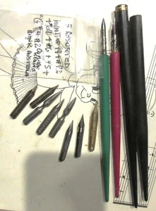 4 VINTAGE ASSORT HOLDERS+8 RARE DIP PEN NIBS+COMM BANK+HUNT+LETTER+DRAW+DETAILS+ - Picture 1 of 3