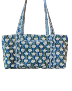 Large Cotton Weekender Travel Bag, Handmade Quilted Fabric Duffle Bag for women - Picture 1 of 25