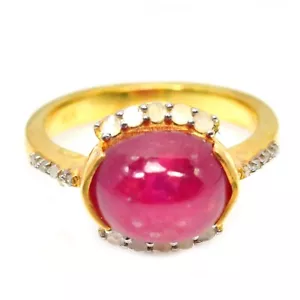 925 STERLING SILVER BLOOD RED RUBY 10X9 MM. OVAL CABOCHON CUT RING SIZE 7.25 - Picture 1 of 8