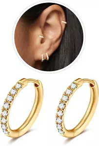 1 Pair Small Hoop Earrings for Women Men,316L Surgical Steel Hinge Huggie Hoop E - Picture 1 of 9