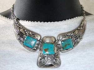 NAVAJO Kings MANASSA TÜRKIS Sterlingsilber 18" 119 g Halsband HALSKETTE 😍snd - Bild 1 von 14