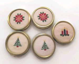 Christmas Cross Stitch Jar Lids 5 Complete - Picture 1 of 6