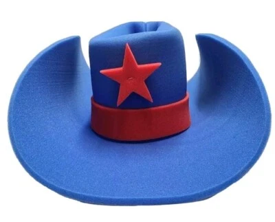 FOAM COWBOY  WESTERN big  OVERSIZED COSTUME HAT BLUE STAR white 24"  - Image 1 of 4