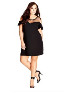 CITY CHIC STUD STAR BLACK SHIFT PARTY DRESS M / 18 - Picture 1 of 6