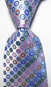 Cravatta cravatta uomo seta JACQUARD WOVEN a pois blu chiaro rosa nero arancione nuova - Foto 1 di 2