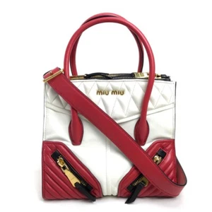 MIUMIU Biker Materasse Hand Bag Shoulder Bag Crossbody 2 way bag White/Red - Picture 1 of 10