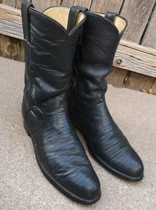 Justin 3733 Vintage Black Exotic Teju Lizard Roper Boots 5-1/2 C - Picture 1 of 17