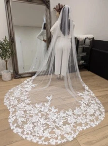 bridal lace applique veil one layer french lace veil - Picture 1 of 3