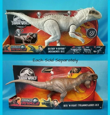 Jurassic World Bite 'n Fight Tyrannosaurus OR Destroy 'n Devour Indominus Rex Cover