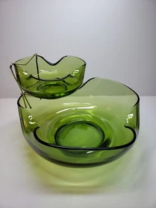 Vintage Anchor Hocking Chip and Dip Retro Party Set Avocado Green 3 Piece Set - Picture 1 of 10