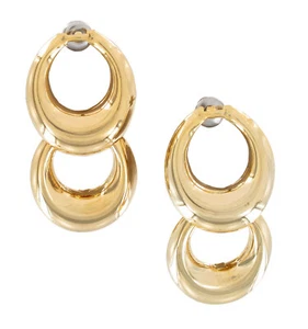 Gold Tone Pierced Earrings Double Loop Drop Dangle Lighweight Vintage 1980S - Picture 1 of 2