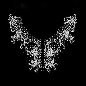 Iron On Rhinestone Transfer Beaded Flower Neckline Bling motif for Costumes - Picture 1 of 1