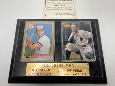 The IRON MEN Plaque: Cal Ripkin Jr., and Lou Gehrig. 2 Mounted Cards-Collectible — 第 1/4 张图片