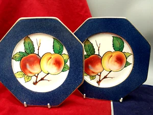 Antique English Imperial Porcelain Wedgwood Octagonal Plates Peaches - Picture 1 of 4
