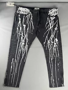 Vidl Men's Pants Lanky Chopper Jeans SZ 42 Black/White Paint Splatter MSRP $325 - Picture 1 of 9