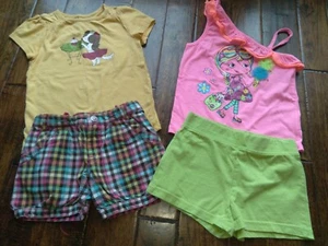 EUC! Lot of 4 Girls Crazy 8 Cherokee Summer Shirt & Shorts Outfit XSmall 4-5 5T - Picture 1 of 1
