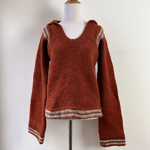 Vintage Burnt Orange Wool Sweater Sailor Collar Stripes Size XS/S - Picture 1 of 5
