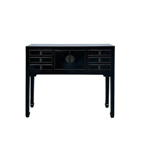 Gloss Black Lacquer 6 Drawers Narrow Slim Console Foyer Side Table ws4479 - Picture 1 of 6