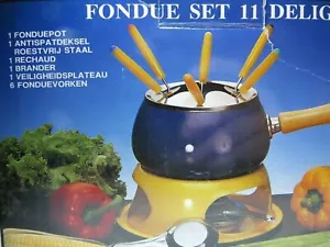 L Dake & ZN Amsterdam Enamel Stainless Bicolor Fondue Set Missing Forks & Burner - Picture 1 of 11