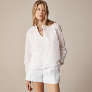 NWT!! J. CREW Pintuck Lace Trim Cotton Voile Solid White Top Blouse Preppy Small - Picture 1 of 18
