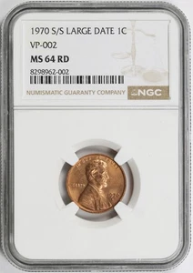 1970-S 1c Lincoln Cent NGC MS64 RD – S/S RPM Large Date – VP-002 Variety Coin - Picture 1 of 4