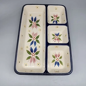 Temptations by Tara Alte Welt 4 Fächer Servier Gemüse App Schale blau Blumen - Bild 1 von 5