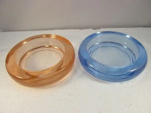 Juego de 2 candelabros redondos de pilar de vidrio burbuja azul melocotón y melocotón y translúcido - Imagen 1 de 14