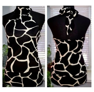 White House Black Market Black Giraffe Print Halter Top Shirt Small - Bild 1 von 2