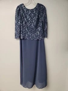 Abito ALEX SERATE 10 P blu chiffon paillettes bordo smerlato pizzo - Foto 1 di 8