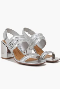 Neu! Franco Sarto Sandale silber metallic Blockabsatz Größe 7 verstellbarer Knöchelriemen - Bild 1 von 8