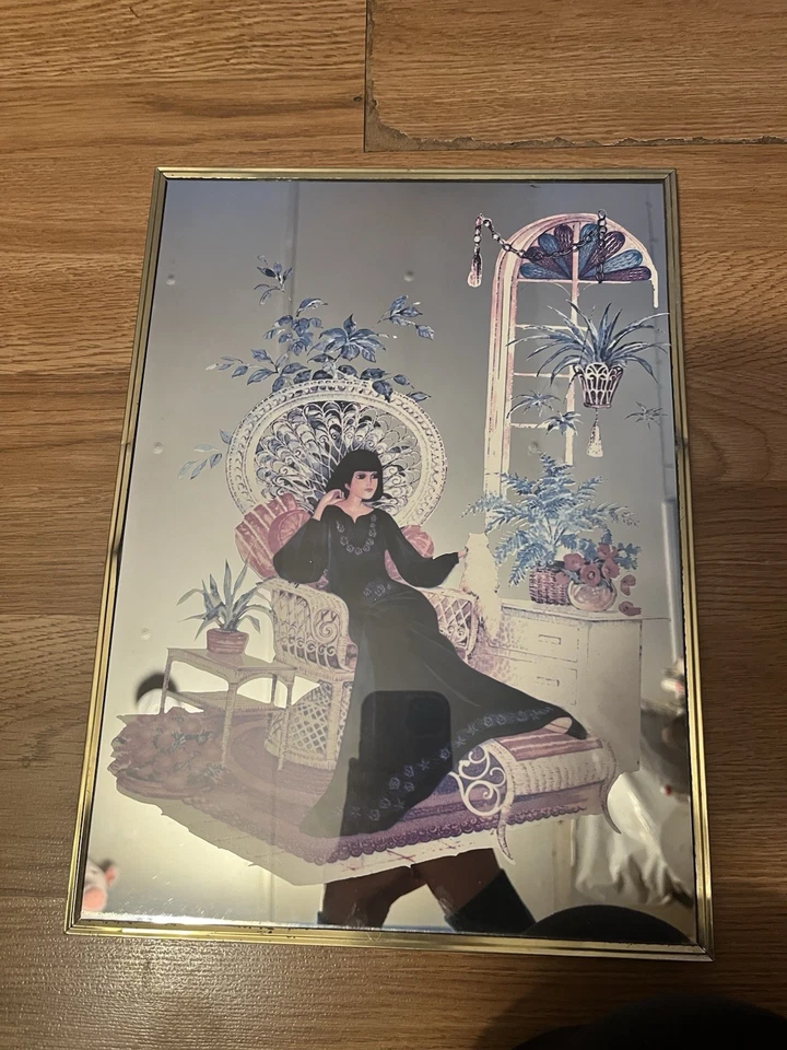 Espejo de pared vintage arte coby dama victoriana vestido negro en marco dorado de jardín Foto 1 de 2