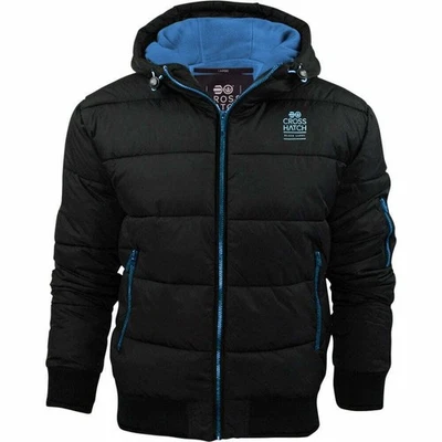 Crosshach Althorpe Mens Quilted Padded Hood Winter Jacket Black-Blue Size XL - Image 1 of 2