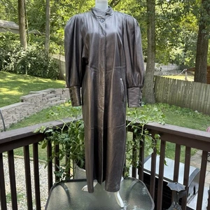 Giovinezza Moda By Rocco Long Metallic Silver Leather Coat Vintage M Medium - Picture 1 of 13