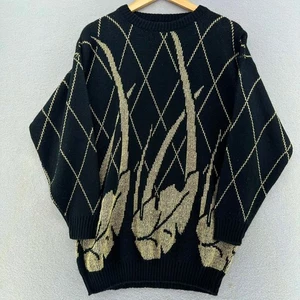 Vintage Ellen-D Kollection Metallic Black Gold Botanical Geometric Knit Sweater M - Bild 1 von 6